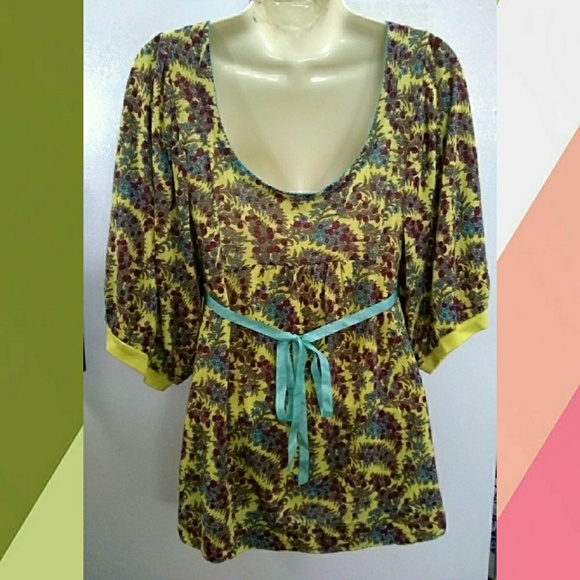 FREE PEOPLE FLORAL PRINT IRIDESCENT PEASANT TOP - Picture 2 of 3